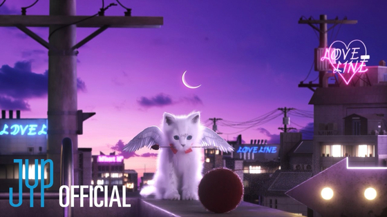 An image from a teaser clip of girl group NiziU's upcoming Korean single ″Love Line″ [JYP ENTERTAINMENT]