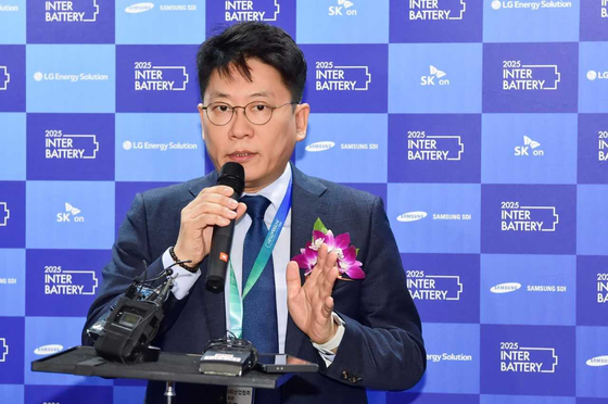 LG Energy Solution CEO Kim Dong-myung speaks at InterBattery 2025 exhibition in Coex, southern Seoul, on March 5. [LG ENERGY SOLUTION]