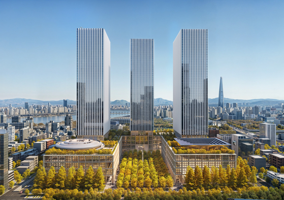 A render of Hyundai Motor's Global Business Complex project in Gangnam District, southern Seoul, which includes three 54-story skyscrapers and a 1.4-hectare forest. [HYUNDAI MOTOR]