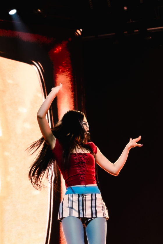 Jennie performs during her solo concert, ″The Ruby Experience,″ at the Inspire Arena in Incheon on March 15. [ODD ATELIER]