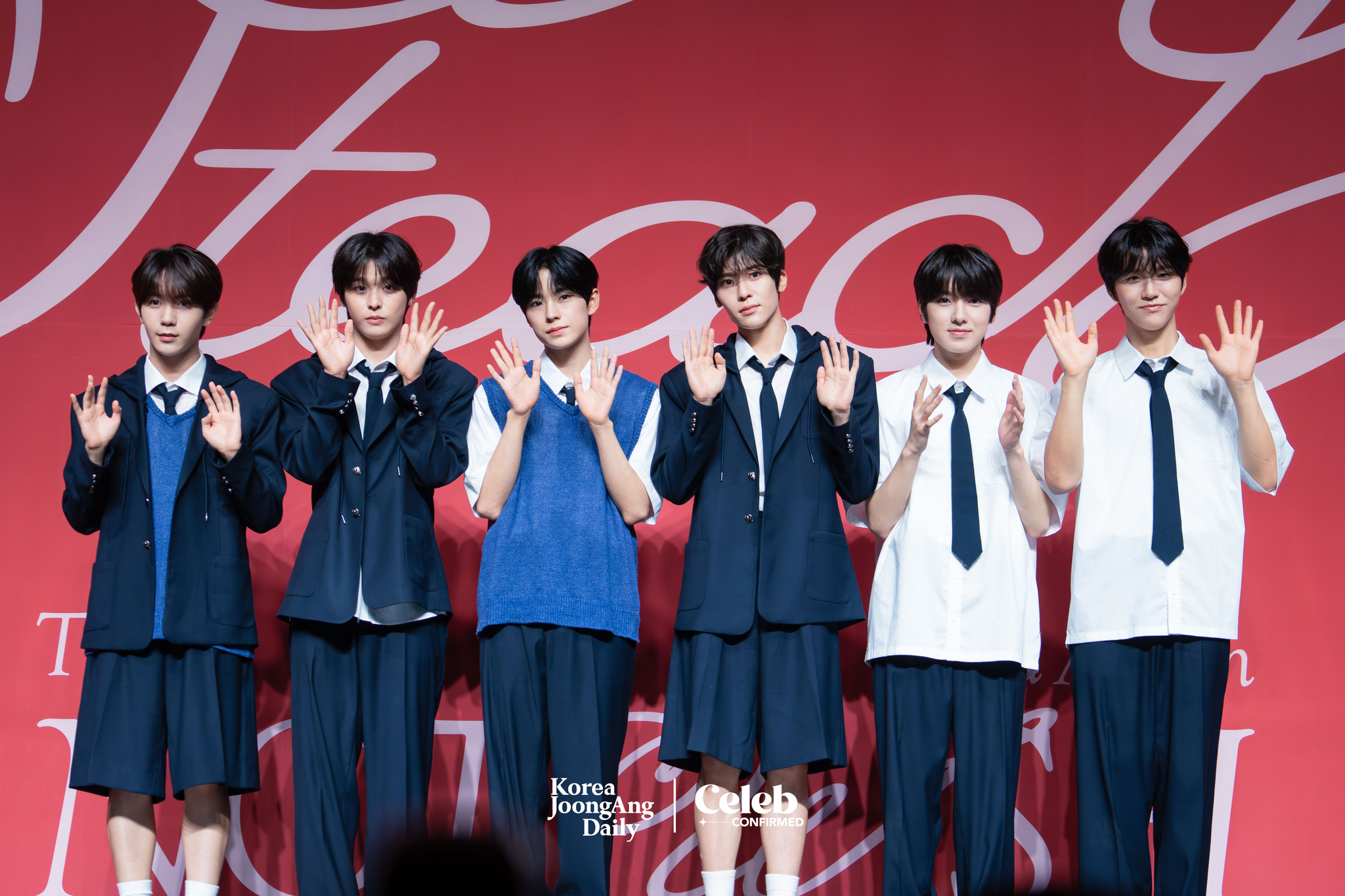 Boy band NCT Wish poses for the cameras during a press showcase held on Sept. 24, 2024, at the Blue Square in central Seoul. [DANIELA GONZALEZ PEREZ]