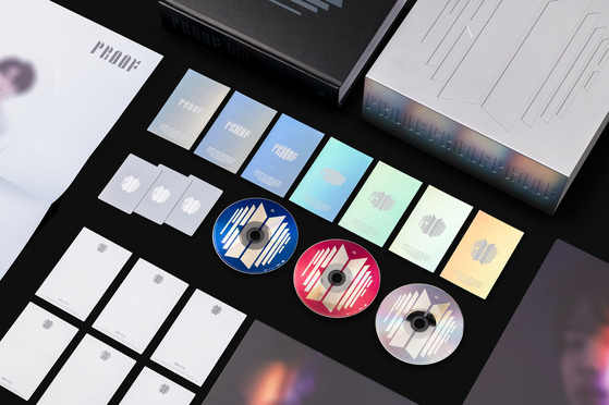 The album components for BTS's compilation album, "Proof" (2022), designed by Ordinary People [ORDINARY PEOPLE]
