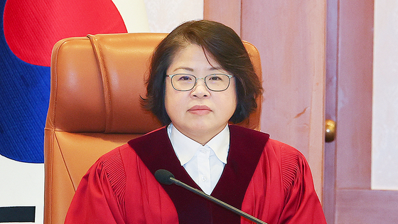 Justice Kim Bok-hyeong sits in the main chamber of the Constitutional Court in Jongno District, central Seoul, on Jan. 22. [YONHAP] 