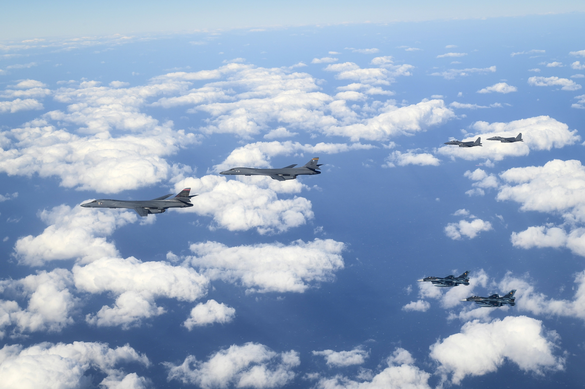 A joint aerial exercise by South Korea, the United States and Japan, involving U.S. B-1B strategic bombers [MINISTRY OF DEFENSE]