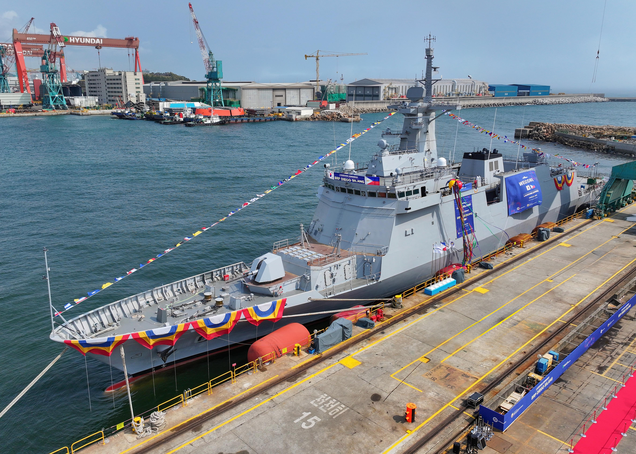 HD Hyundai Heavy Industries held a launching ceremony of a patrol vessel, Diego Silang, at its Ulsan shipyard on March 27. [HD HYUNDAI]