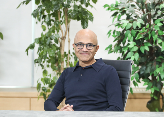 Microsoft CEO Satya Nadella poses for the camera during an exclusive interview with the JoongAng Ilbo, an affiliate of the Korea JoongAng Daily. [MICROSOFT KOREA]