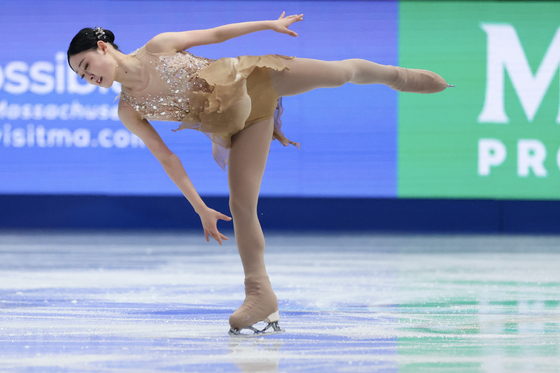 Kim Chae-yeon competes at the 2025 ISU World Figure Skating Championships at TD Garden in Boston, Massachusetts on March 28. [AFP/YONHAP]