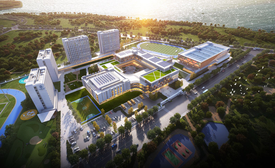 A rendered landscape of the branch school of Wycombe Abbey to be built in Midan City, Incheon [INCHEON FREE ECONOMIC ZONE AUTHORITY]