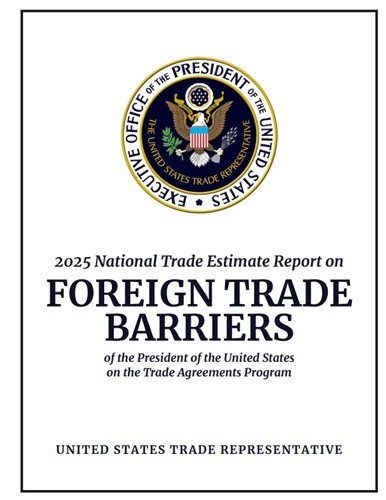 This captured image shows the front cover of the U.S. Trade Representative's 2025 National Trade Estimate Report on foreign trade barriers. [SCREEN CAPTURE/YONHAP]