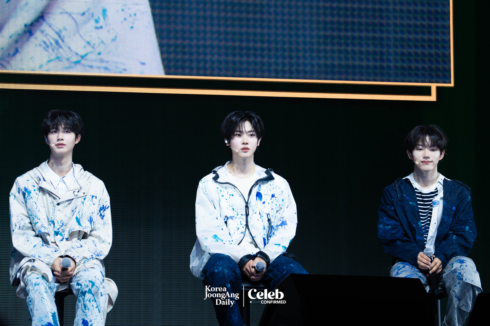 Boy band Close Your Eyes answers reporters’ questions during a showcase held at the Yes24 Live Hall in eastern Seoul on April 2 for the release of the first EP “Eternalt.” [DANIELA GONZALEZ PEREZ]