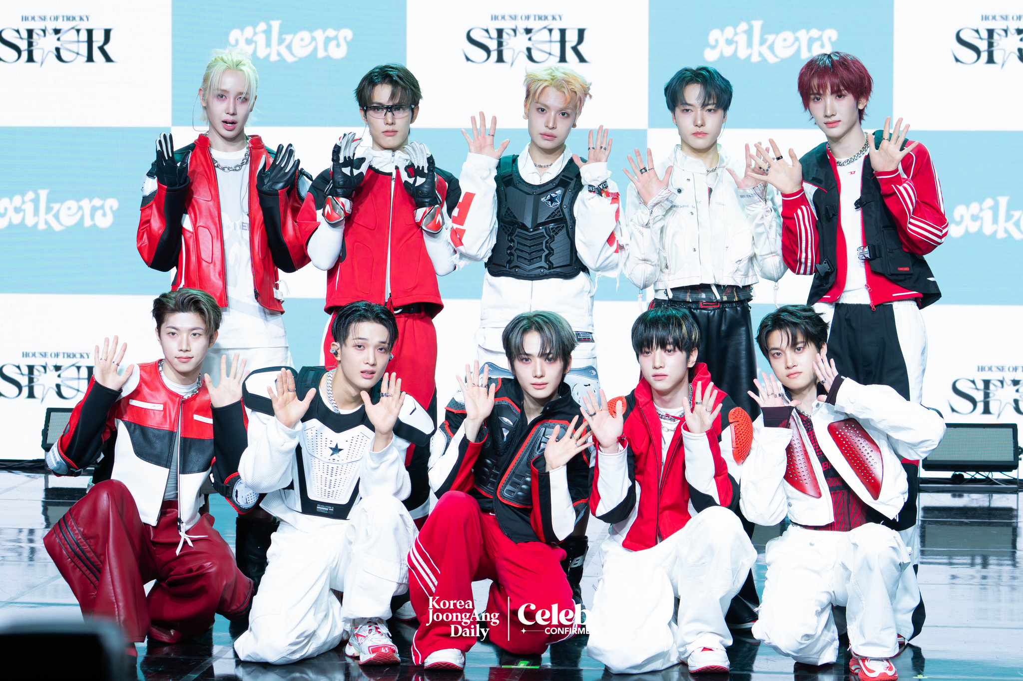 Boy band xikers poses for photos during a showcase held on April 3 at the Ilchi Art Hall in Gangnam District, southern Seoul for the release of the fifth EP, ″House of Tricky: Spur.” [DANIELA GONZALEZ PEREZ]