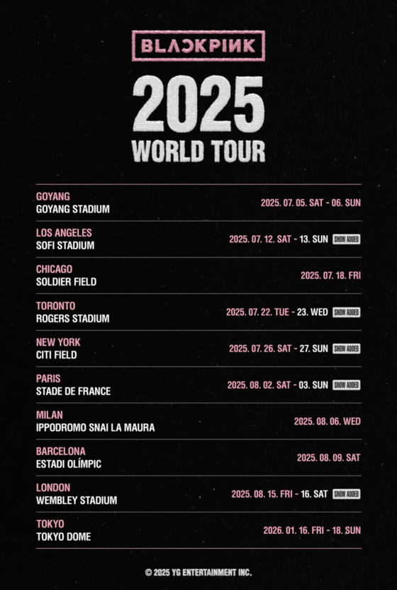 The official schedule for Blackpink's 2025 world tour [YG ENTERTAINMENT] 