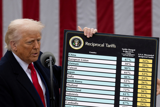 U.S. President Donald Trump delivers remarks on tariffs in the Rose Garden at the White House in Washington, D.C. on April 2 [REUTERS/YONHAP]