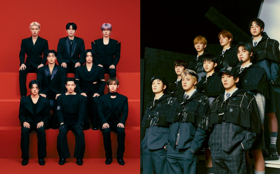 Boy bands Ateez, left, and xikers [KQ ENTERTAINMENT]