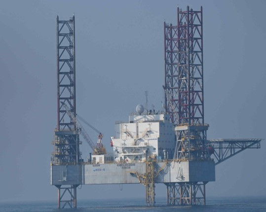 One of the large steel structures installed by China in the Korea-China Provisional Measures Zone (PMZ) in the Yellow Sea. Installed in 2022, China claims it is a deep-sea aquaculture management support facility. [OFFICE OF REP. EOM TAE-YOUNG]