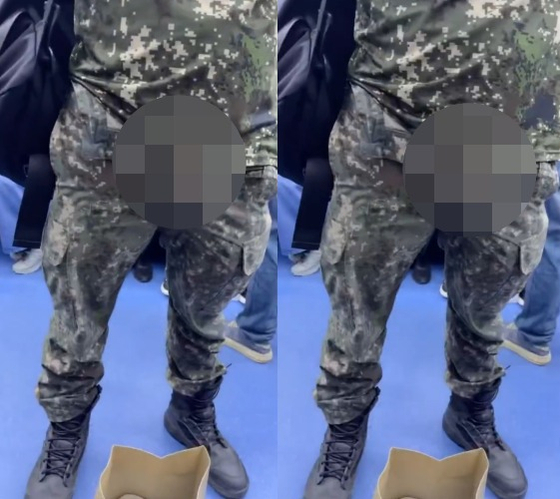 A man in military uniform shows his genitals in a subway on the Shinbundang Line on April 19. [SCREEN CAPTURE]