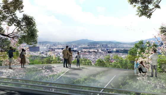 A 3-D rendering image of the upcoming Namsan Maru Observatory, which will be part of Namsan's forest garden, which will emphasize the mountain’s dense forest with the skyline of central Seoul. [SEOUL METROPOLITAN GOVERNMENT]