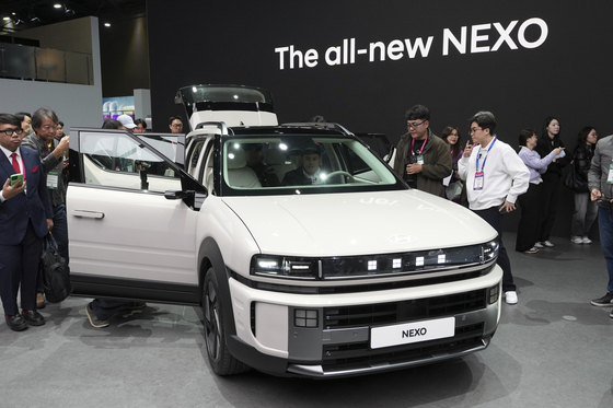Hyundai Motor's all-new NEXO is unveiled during the media day at the Seoul Mobility Show in Goyang, Gyeonggi, on April 3. [AP/YONHAP]