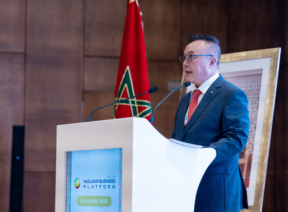 Korea Hydro & Nuclear Power (KHNP) president and CEO Whang Joo-ho gives a keynote speech at the Africa Nuclear Business Platform (NBP) 2025 held in Morocco on April 23. [KHNP]
