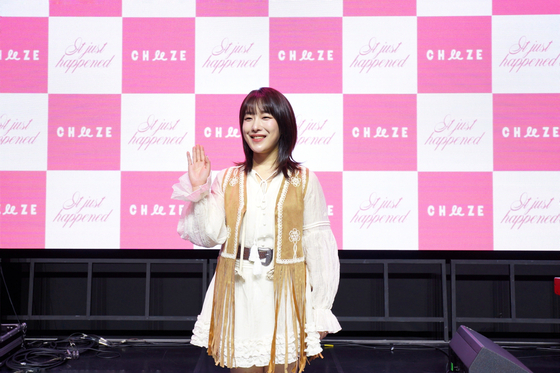 Dalchong, the sole remaining member of the indie band Cheeze, poses for photos during a showcase at the Yes24 Wanderloch Hall in western Seoul ahead of the release of her second full-length album “It just happened” on April 24. [MOODMINGLE]