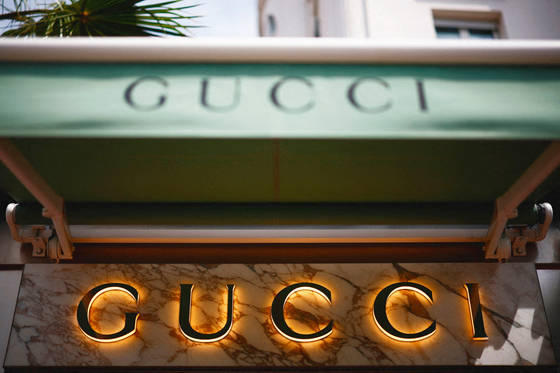 The logo of fashion house Gucci is seen outside a store in Cannes, France, on May 16, 2024. [REUTERS/YONHAP]