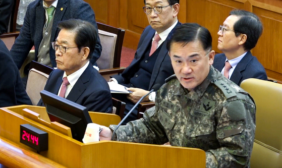 Defense Counterintelligence Commander Yeo In-hyung testifies at the Constitutional Court on Feb. 4. [CONSTITUTIONAL COURT]