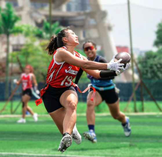 Suh Ga-eun runs during a flag football game in a photo shared on her Instagram account on Dec. 11, 2024. [SCREEN CAPTURE]