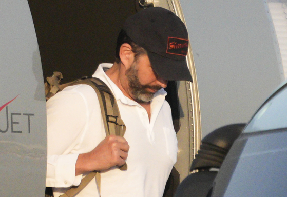 Donald Trump Jr., the eldest son of U.S. President Donald Trump, arrives at the Seoul Gimpo Business Aviation Center (SGBAC) on April 29 in his private jet. [JOINT PRESS CORPS]