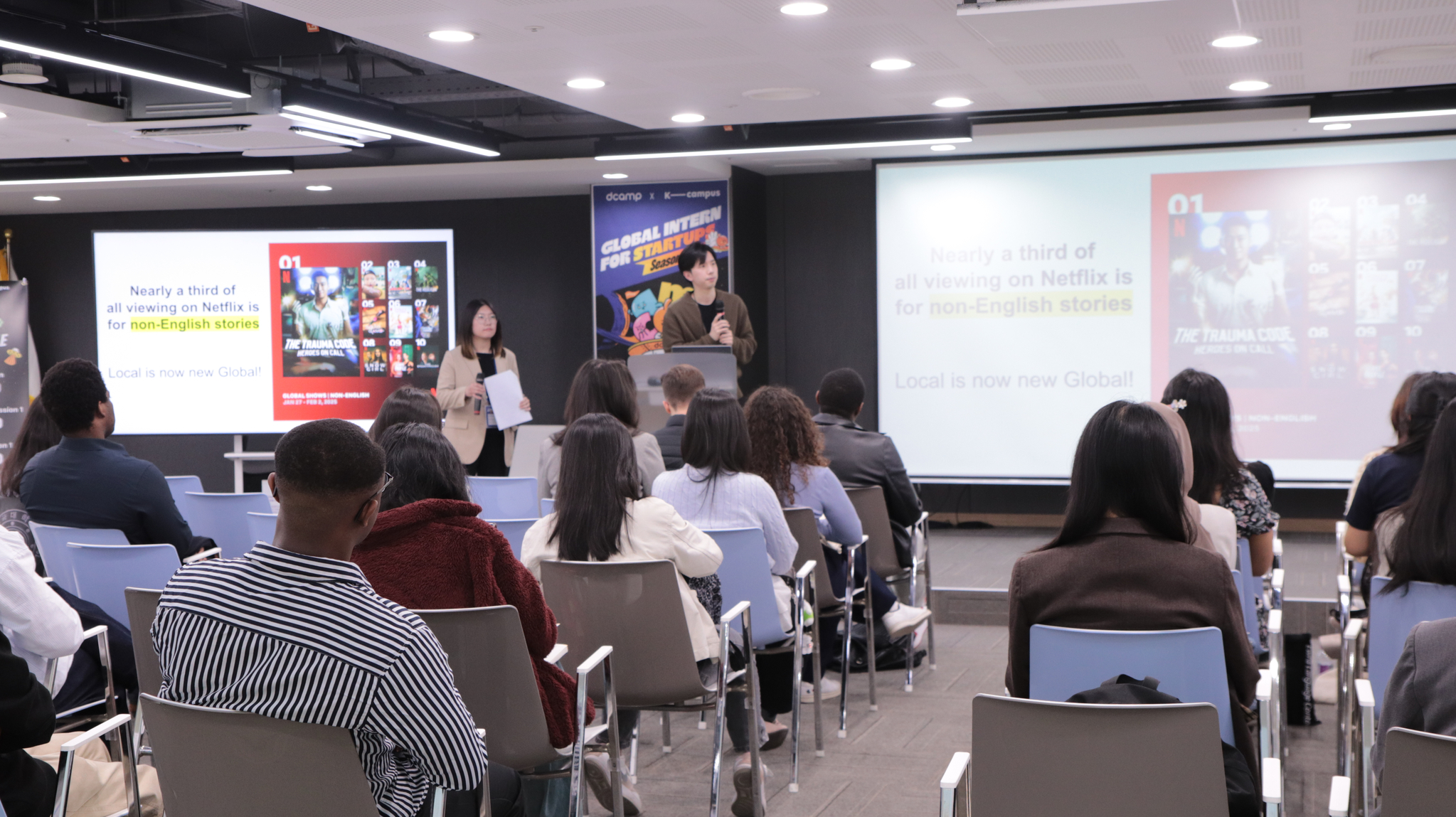 Bebridge, a startup participating in the Global Intern for Startups program, talks to international students during the company briefing session on April 25. [BANKS FOUNDATION FOR YOUNG ENTREPRENEURS]