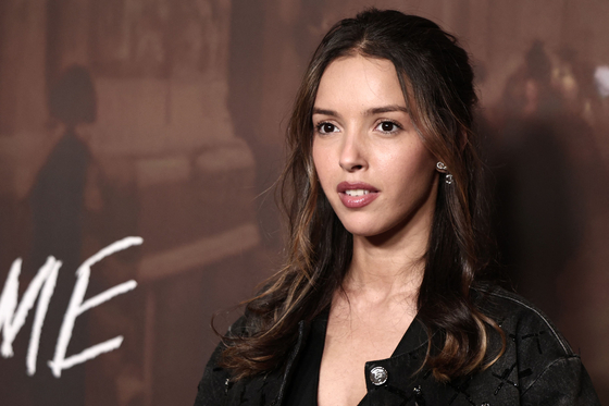 Algerian-French actor Lyna Khoudri poses upon arrival for a screening of Apple TV's new French series ″Carême″ at the Hotel Meurice in Paris on April 2. [AFP/YONHAP] 