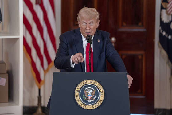U.S. President Donald Trump delivers remarks during an ″Investing in America″ event at the White House in Washington on April 30. [EPA/YONHAP]