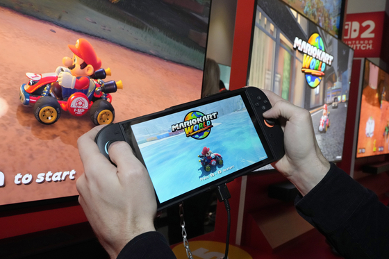 The Nintendo Switch 2 is demonstrated during a media event, in New York on April 2. [AP/YONHAP]