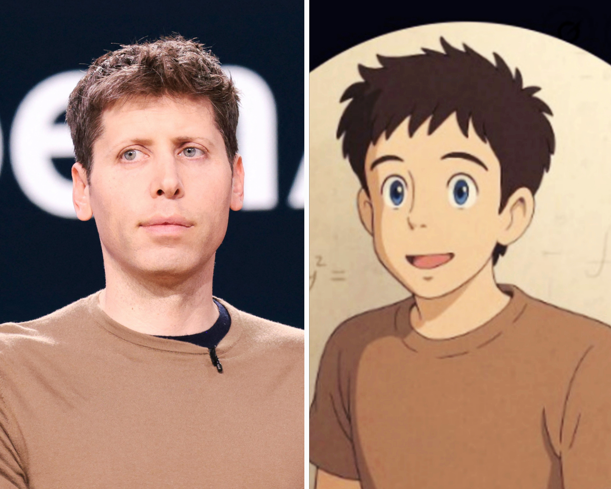 Left: Sam Altman, ChatGPT-running OpenAI's chief executive officer. Right: A Ghibli-style image of Sam Altman that was created by generative AI. The image was uploaded as Altman's profile picture on social media platform, X. [YONHAP] 