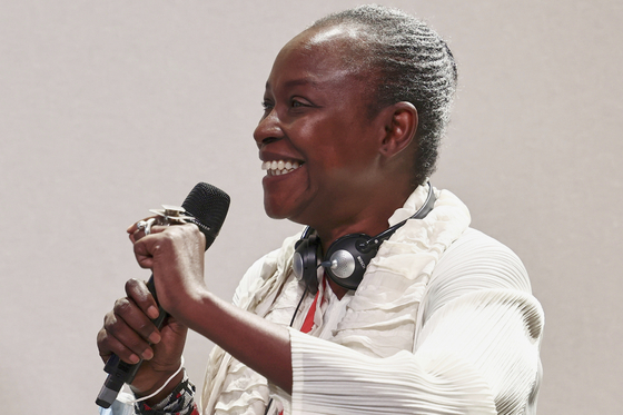 Cameroonian-born curator Koyo Kouoh at a conference at the New Africa-France Summit in Montpellier, France, on Oct. 8, 2021 [AP/YONHAP]