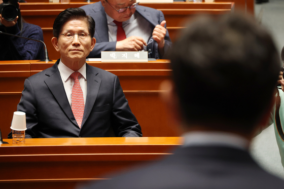 People Power Party's presidential candidate Kim Moon-soo attends a meeting at the National Assembly in western Seoul on May 11. [NEWS1]
