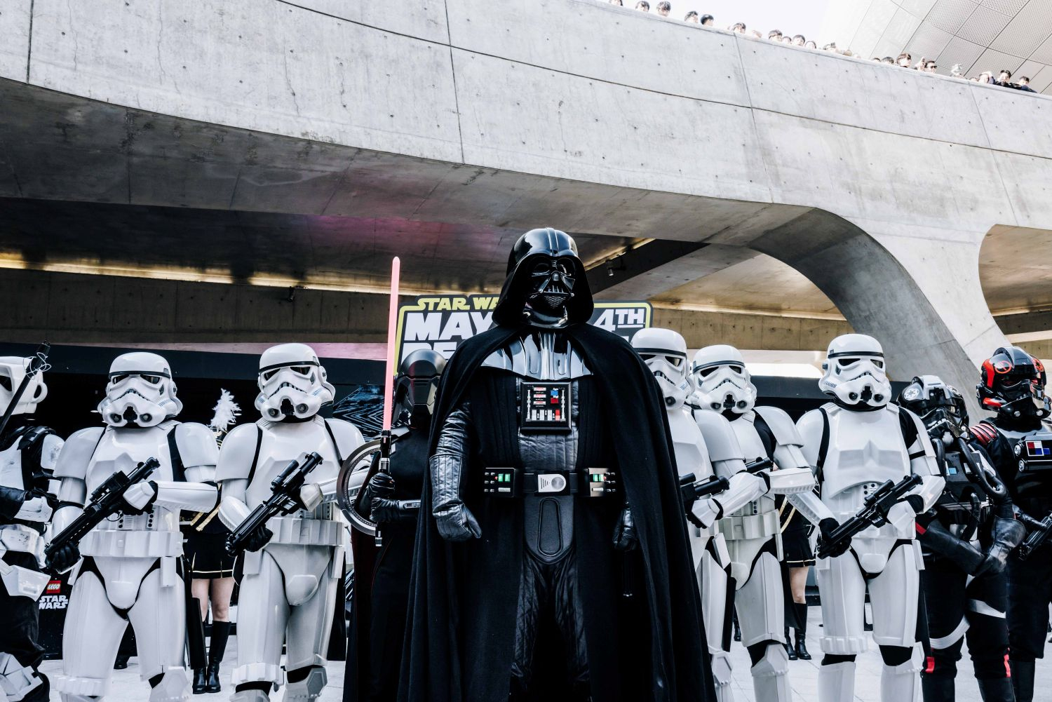 The 501st Legion Korean Garrison poses for photos during the Star Wars Day event held at Dongdaemun Design Plaza in Jung District, central Seoul. [WALT DISNEY COMPANY KOREA]
