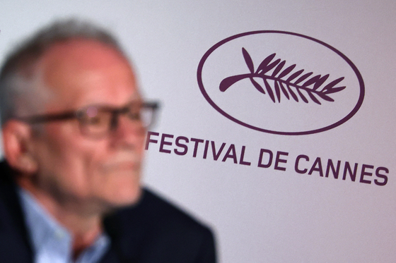 A Palme d'Or symbol is seen on a wall as Cannes Film Festival General Delegate Thierry Fremaux attends a press conference on the eve of the opening ceremony of the 78th Cannes Film Festival in Cannes, France, May 12, 2025. [REUTERS/YONHAP]