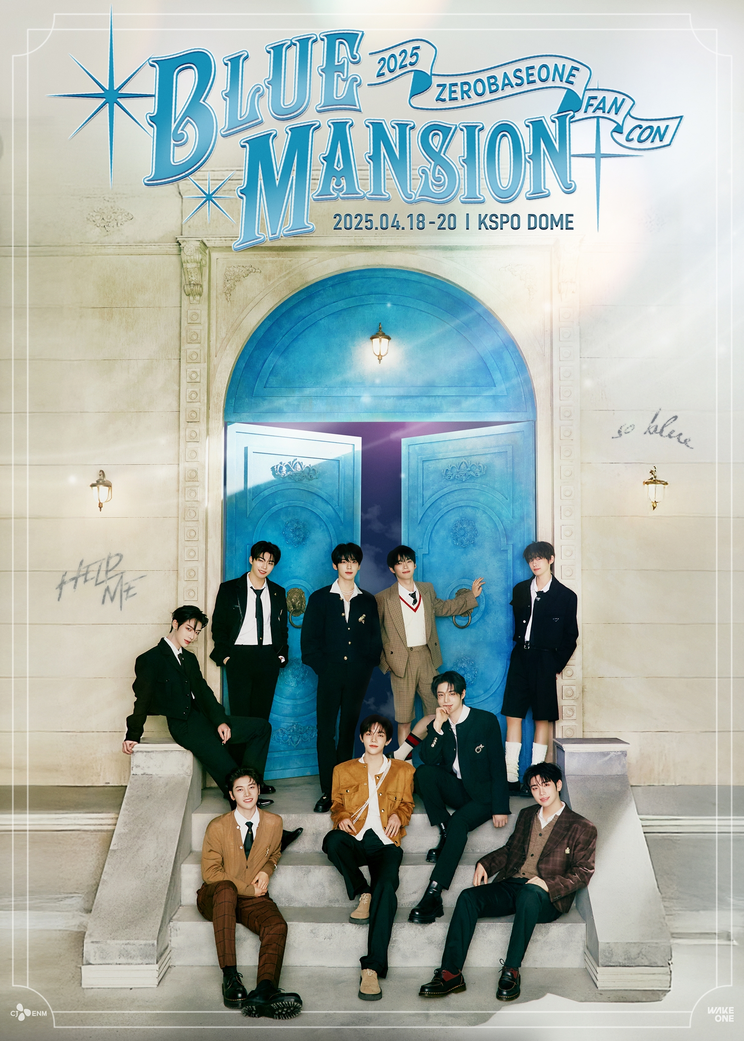 Poster for boy band ZeroBaseOne's 2025 fan concert ″Blue Mansion,″ themed "mysterious cheongnyang" [WAKEONE ENTERTAINMENT]