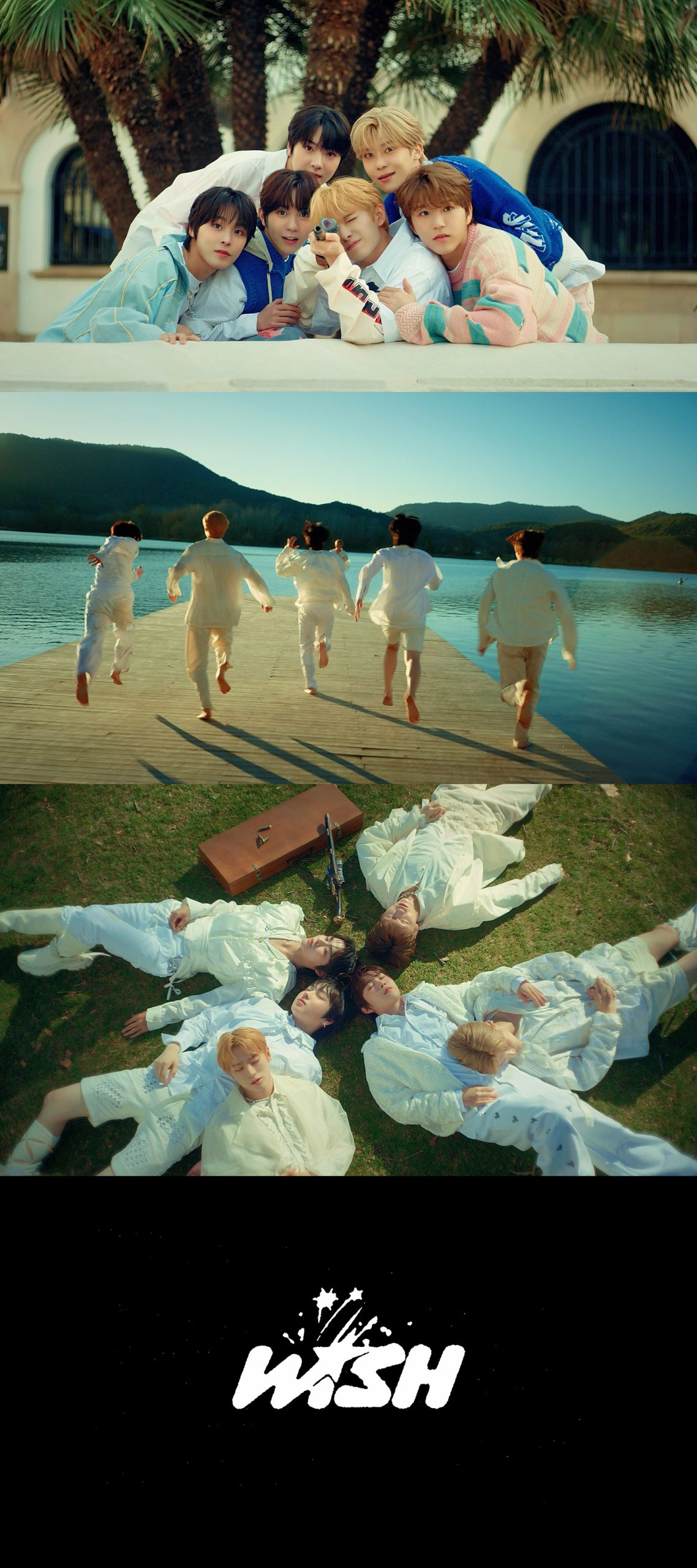 Teaser images for NCT Wish's debut single ″Wish″ music video, released on Feb. 28, 2024. The group's theme is often described as "neo-cheongnyang." [SM ENTERTAINMENT]