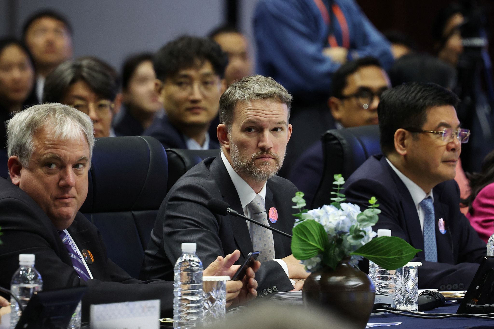 U.S. Trade Representative Jamieson Greer attends the opening ceremony of Asia-Pacific Economic Cooperation Ministers Responsible for Trade Meeting at International Convention Center in Seogwipo, Jeju on May 15. [REUTERS/YONHAP]