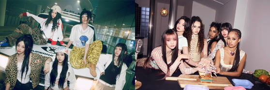 Girl group NewJeans, left, and Katseye [ADOR, HYBE]