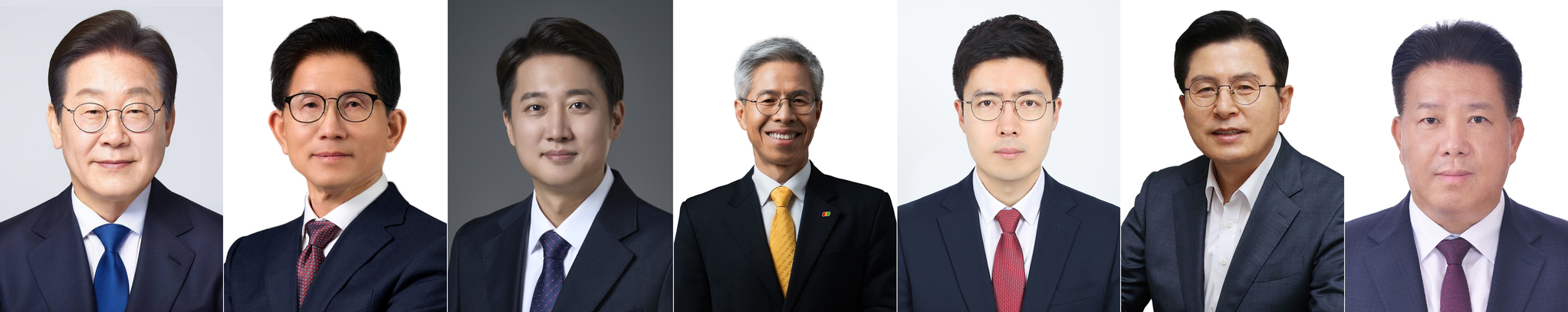 From left: Lee Jae-myung of the liberal Democratic Party, Kim Moon-soo of the conservative People Power Party, Lee Jun-seok of the splinter conservative Reform Party, Kwon Young-guk of the socialist Democratic Labor Party, Koo Joo-wa of the far-right Liberty Unification Party and independents Song Jin-ho and Hwang Kyo-ahn [NATIONAL ELECTION COMMITTEE]