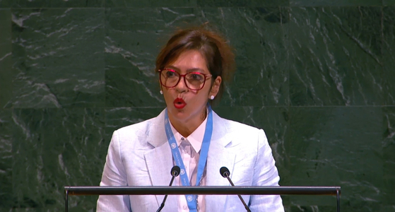 Elizabeth Salmon, UN special rapporteur on human rights in North Korea, speaks during a high-level UN General Assembly meeting at U.N. headquarters in New York on May 20, 2025 in this photo captured from UN Web TV. [YONHAP] 