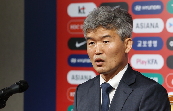 Korea Football Association Executive Director Kim Seung-hee speaks during a press conference at the KFA House in central Seoul on May 21. [NEWS1] 