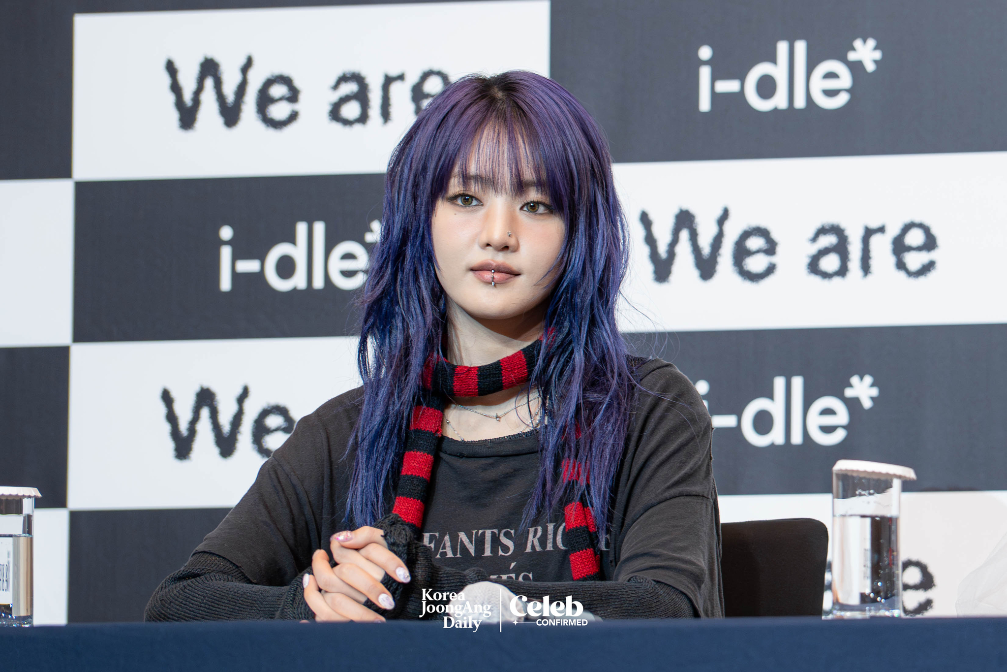 i-dle's Minnie during a press conference at the Josun Palace hotel in southern Seoul for the release of its eighth EP, “We are," on May 19. [DANIELA GONZALEZ PEREZ]