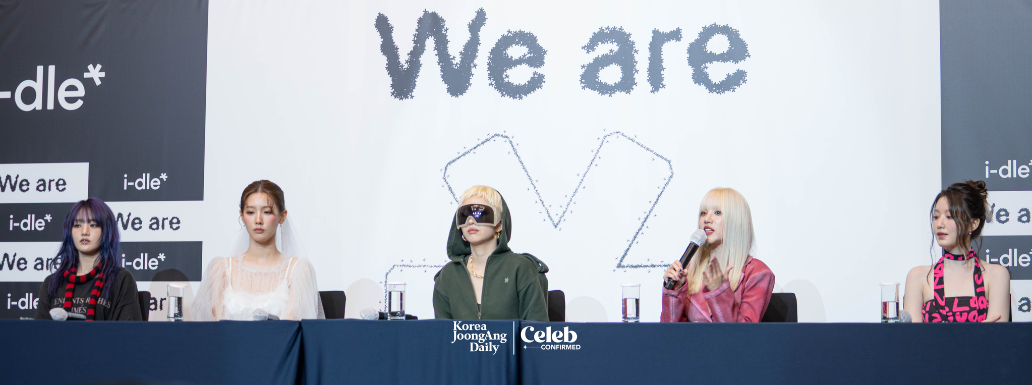 Girl group i-dle during a press conference at the Josun Palace hotel in southern Seoul for the release of its eighth EP, “We are," on May 19. [DANIELA GONZALEZ PEREZ]