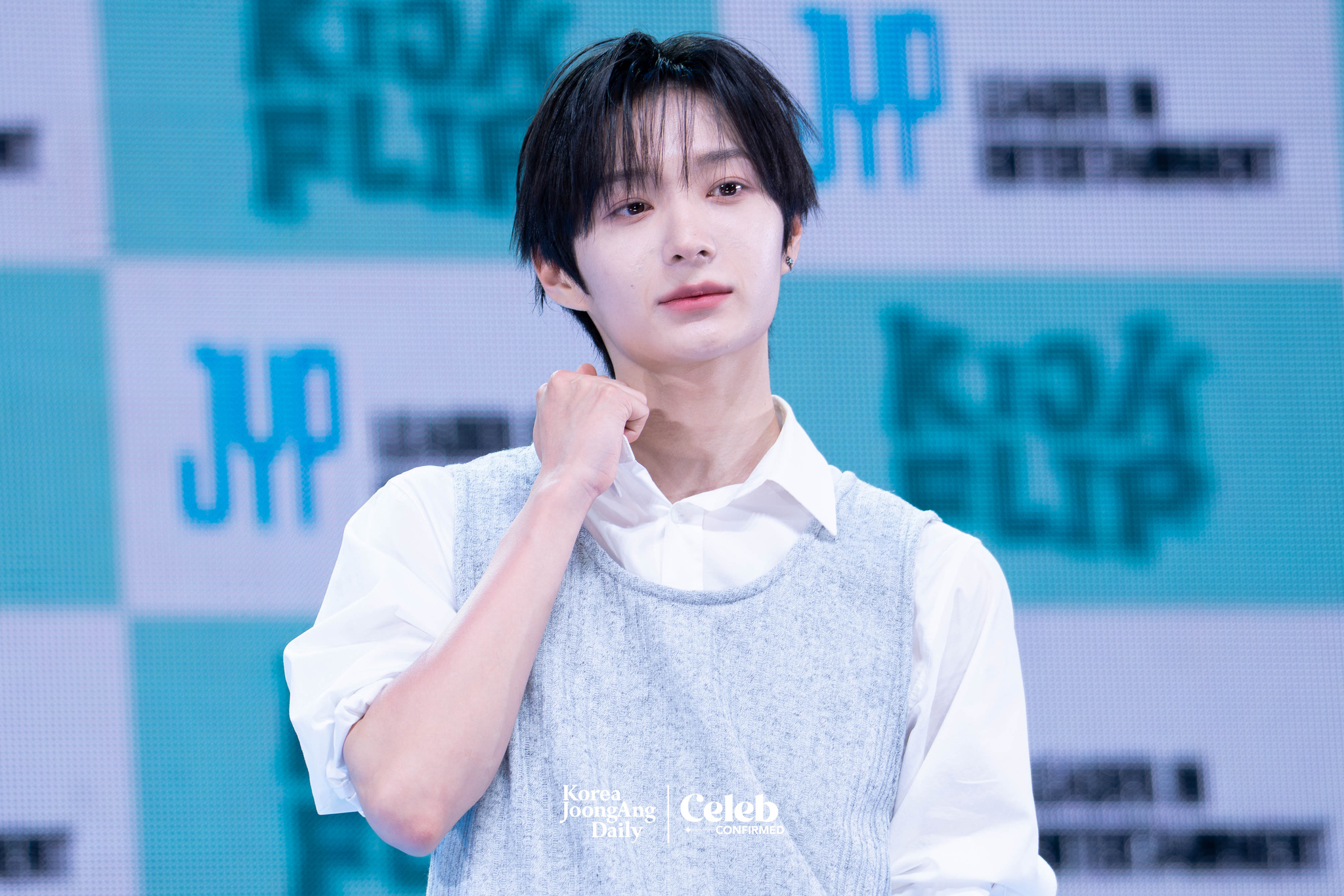 KickFlip’s Donghwa poses for photos during a showcase for the release of its second EP, “Kick Out, Flip Now!” at Yes24 Live Hall in eastern Seoul on May 26. [DANIELA GONZALEZ PEREZ]