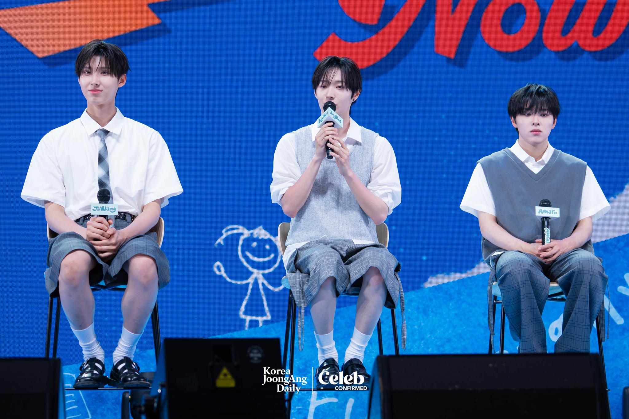 KickFlip answers reporters’ questions during a showcase for the release of its second EP, “Kick Out, Flip Now!” at Yes24 Live Hall in eastern Seoul on May 26. [DANIELA GONZALEZ PEREZ]