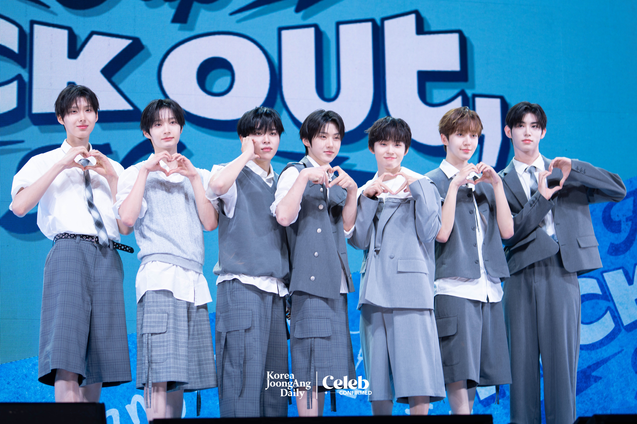 Boy band KickFlip poses for photos during a showcase for the release of its second EP, “Kick Out, Flip Now!” at Yes24 Live Hall in eastern Seoul on May 26. [DANIELA GONZALEZ PEREZ]