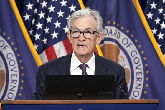 Federal Reserve Board Chairman Jerome Powell speaks during a news conference at the Federal Reserve, on Wednesday, in Washington. [AP/YONHAP]